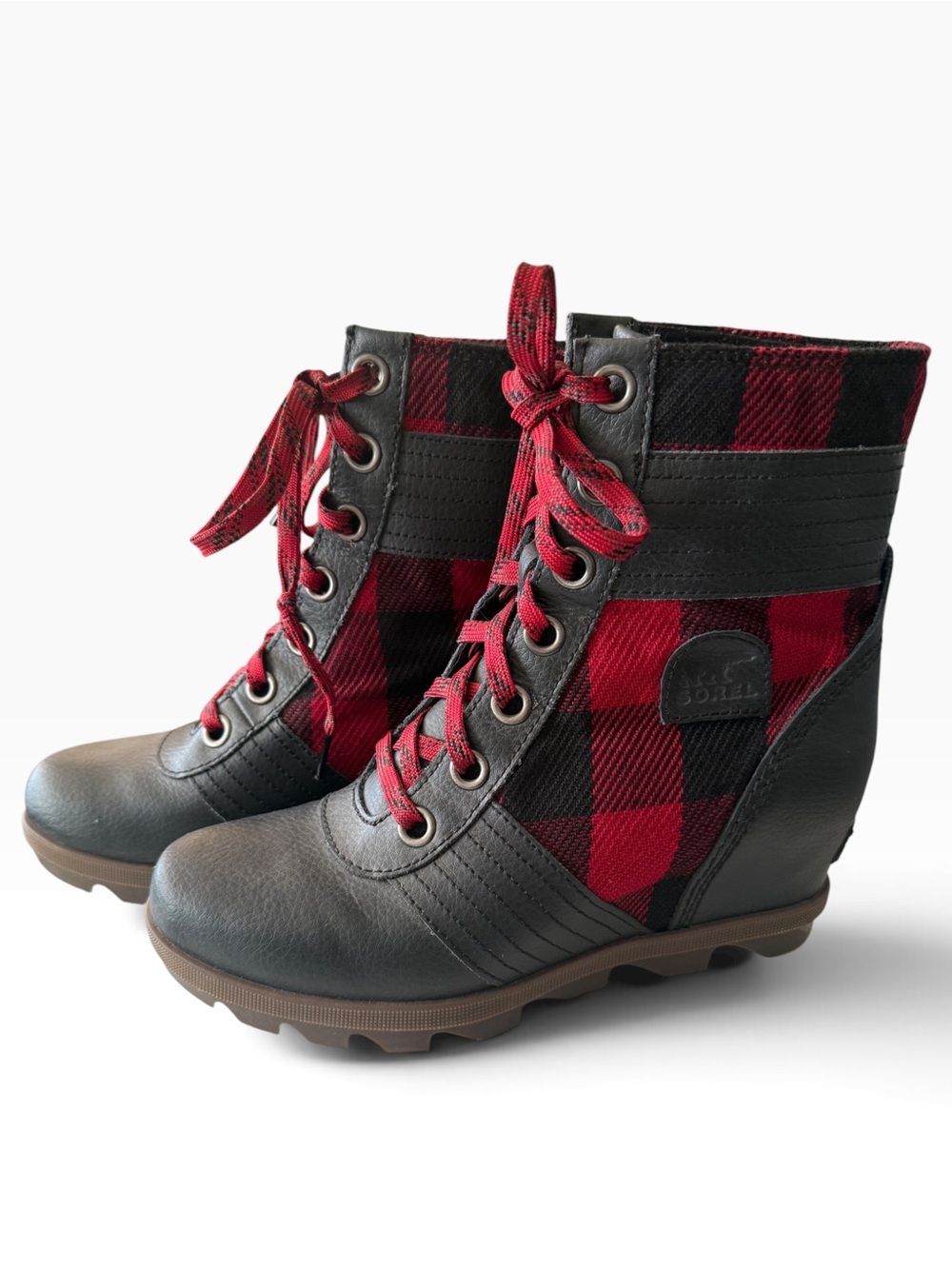 Sorel Women's Red Buffalo Plaid Lace-Up Wedge Boot - Size 5